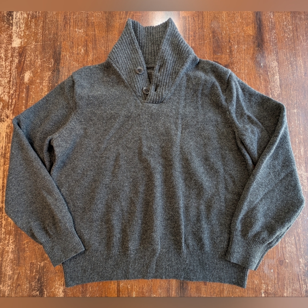 J.Crew Lambswool Sweater Mens Shawl Neck Pullover Casual Preppy Gray Used L/XL